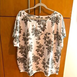 Liz Claiborne Olive Green and White Boxy Short Sleeve Blouse.